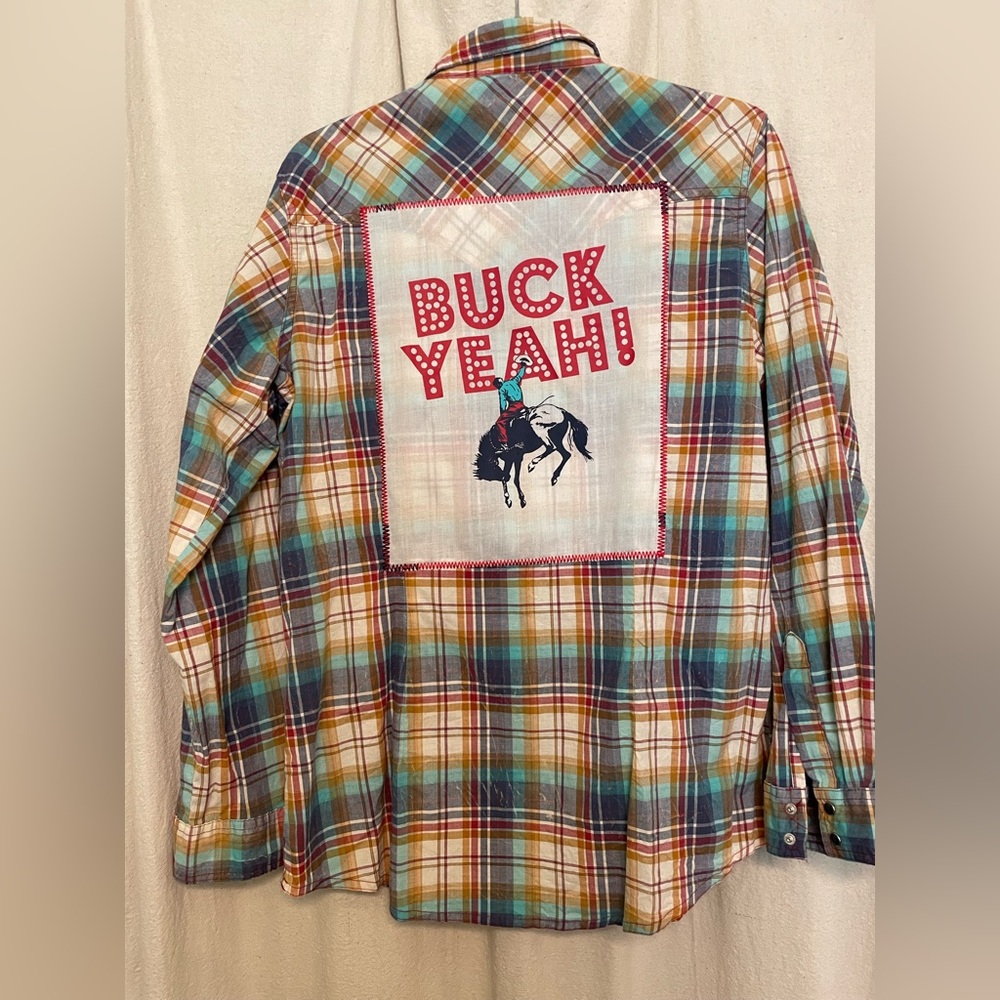 Wrangler Multicolor Plaid Shirt with Buck Yeah Design